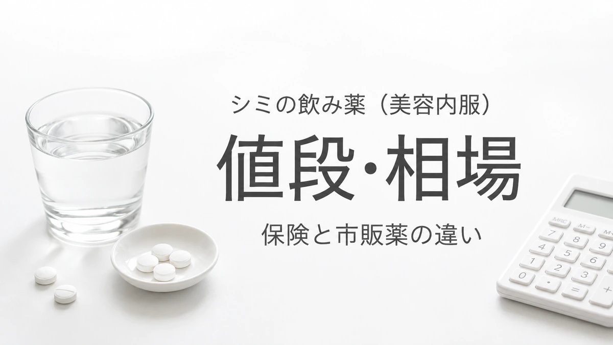 白い錠剤と電卓、水の入ったグラス
